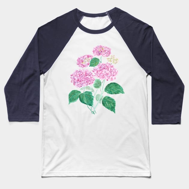 pink hydrangea watercolor Baseball T-Shirt by colorandcolor